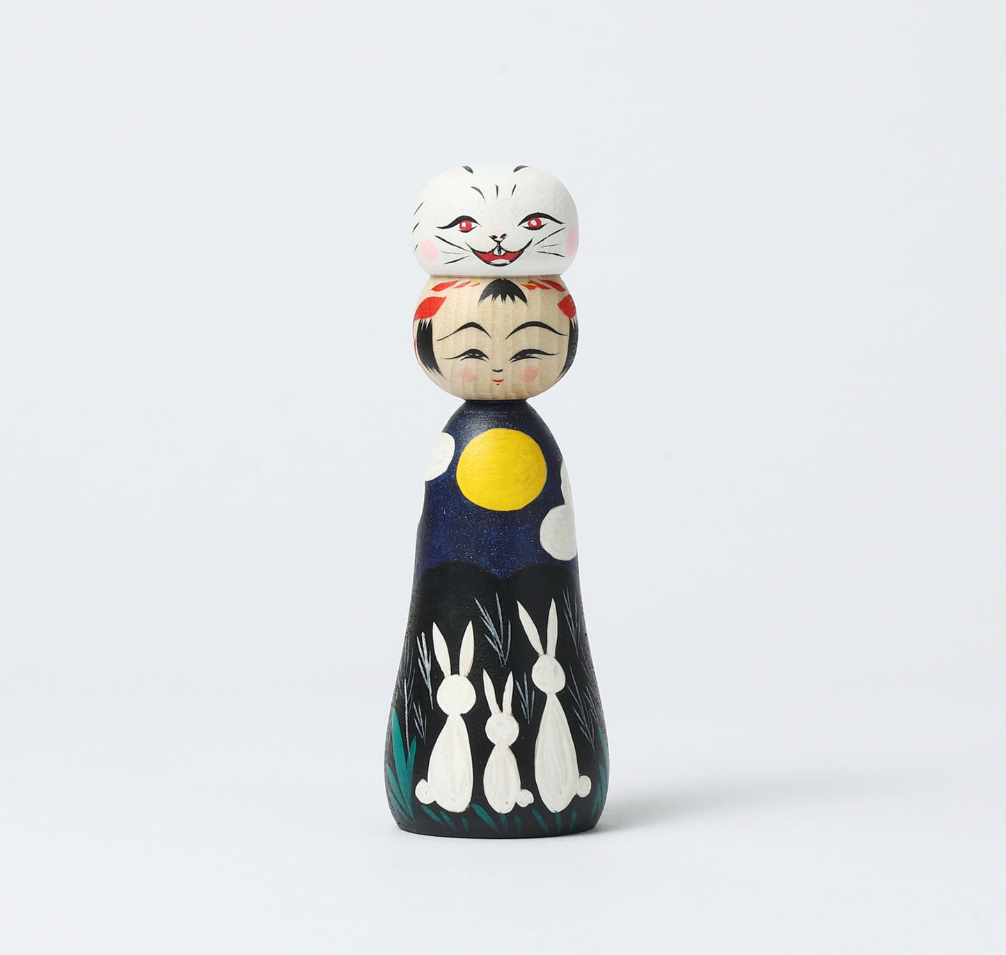 平賀輝幸工人のうさぎを乗せたお月見こけし