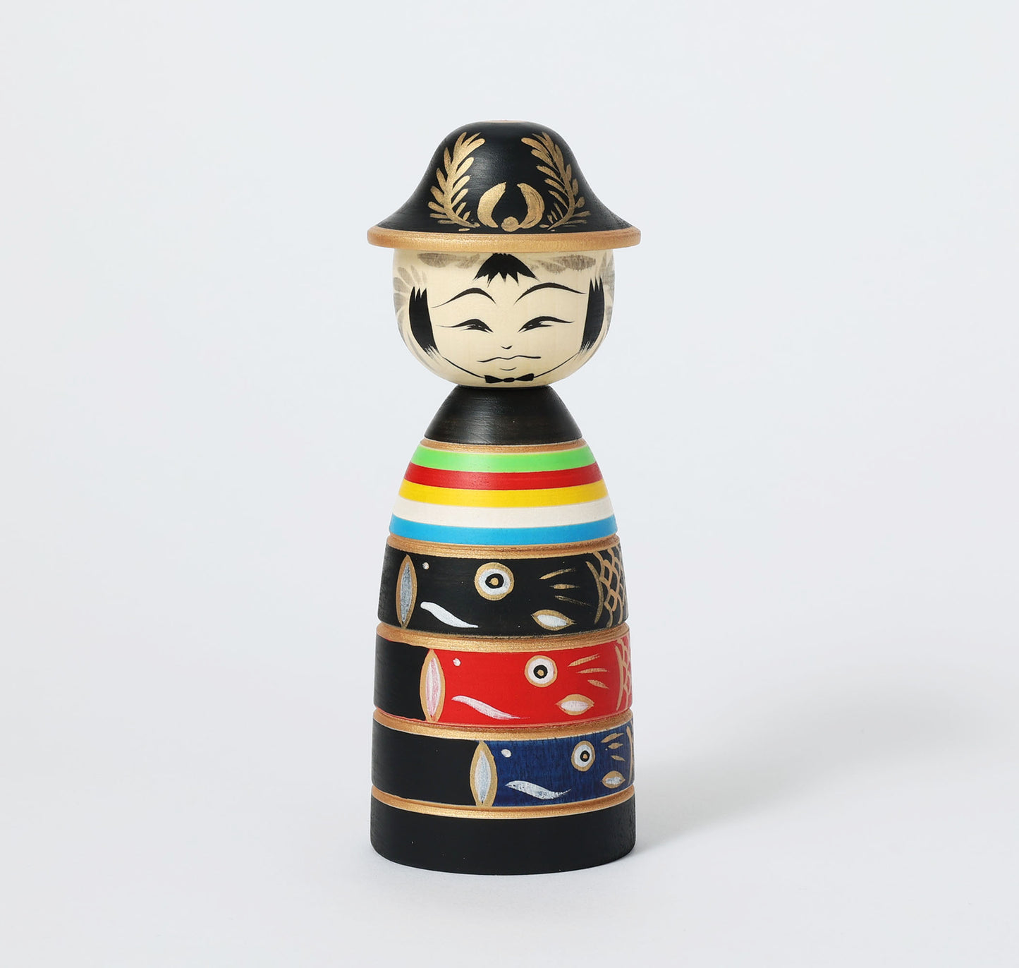 【兜こいのぼりこけし】Koinobori kokeshi with Samurai helmet | Teruyuki HIRAGA | Sakunami style | 19.5cm in height // 作並系 平賀輝幸工人, 高さ19.5cm