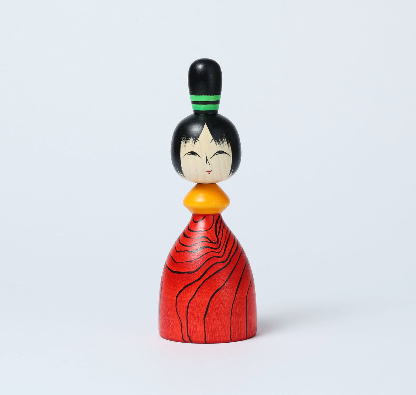 Mokume-wood grain kokeshi doll 木目こけし | HAYASAKA, Masahiro 早坂政弘工人 | Togatta style 遠刈田系 | 15cm in height