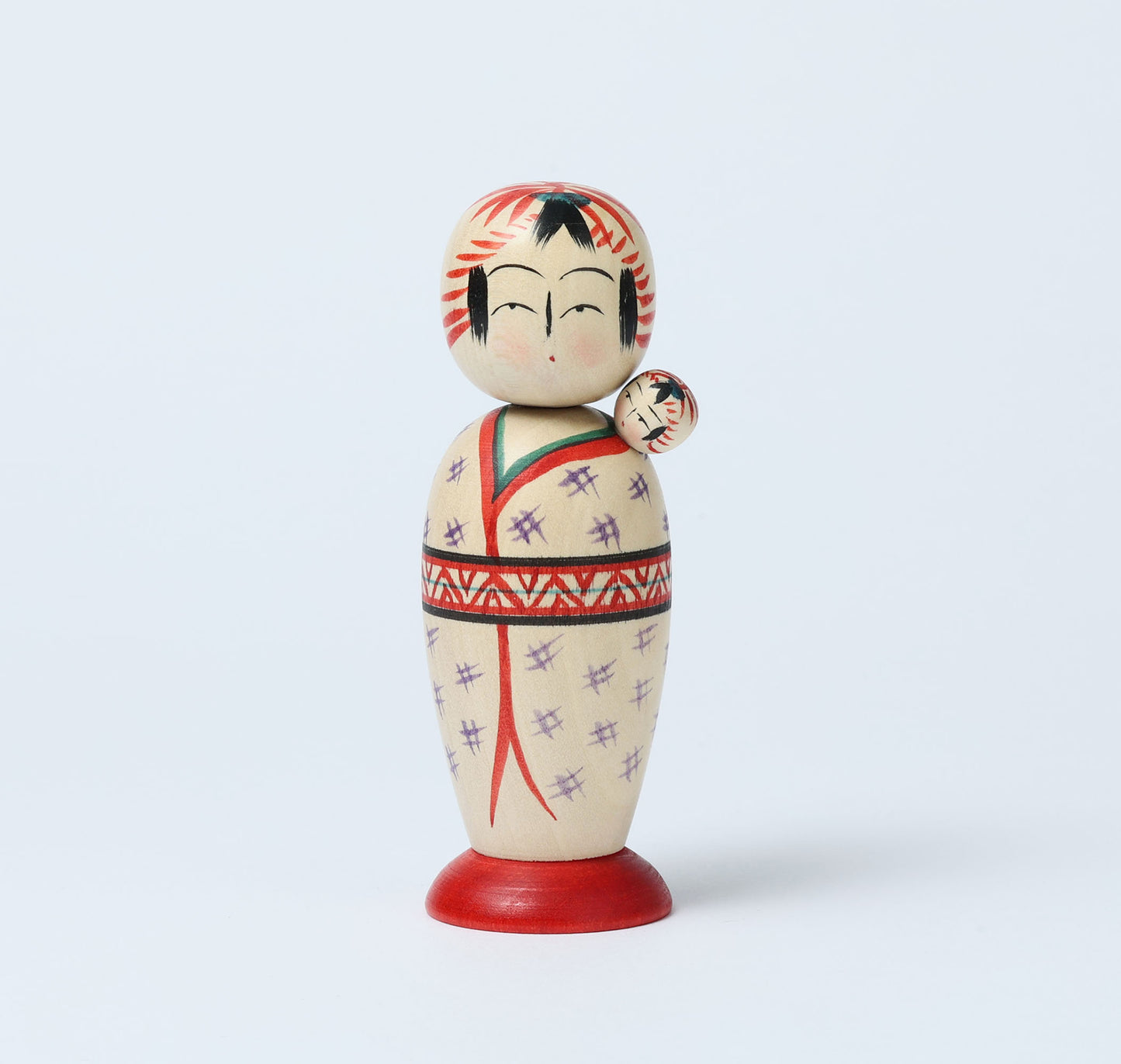 Komori-baby sitting kokeshi doll-子守りこけし | OGASAWARA, Yoshio 小笠原義雄 | Togatta style 遠刈田系 | 12cm in height