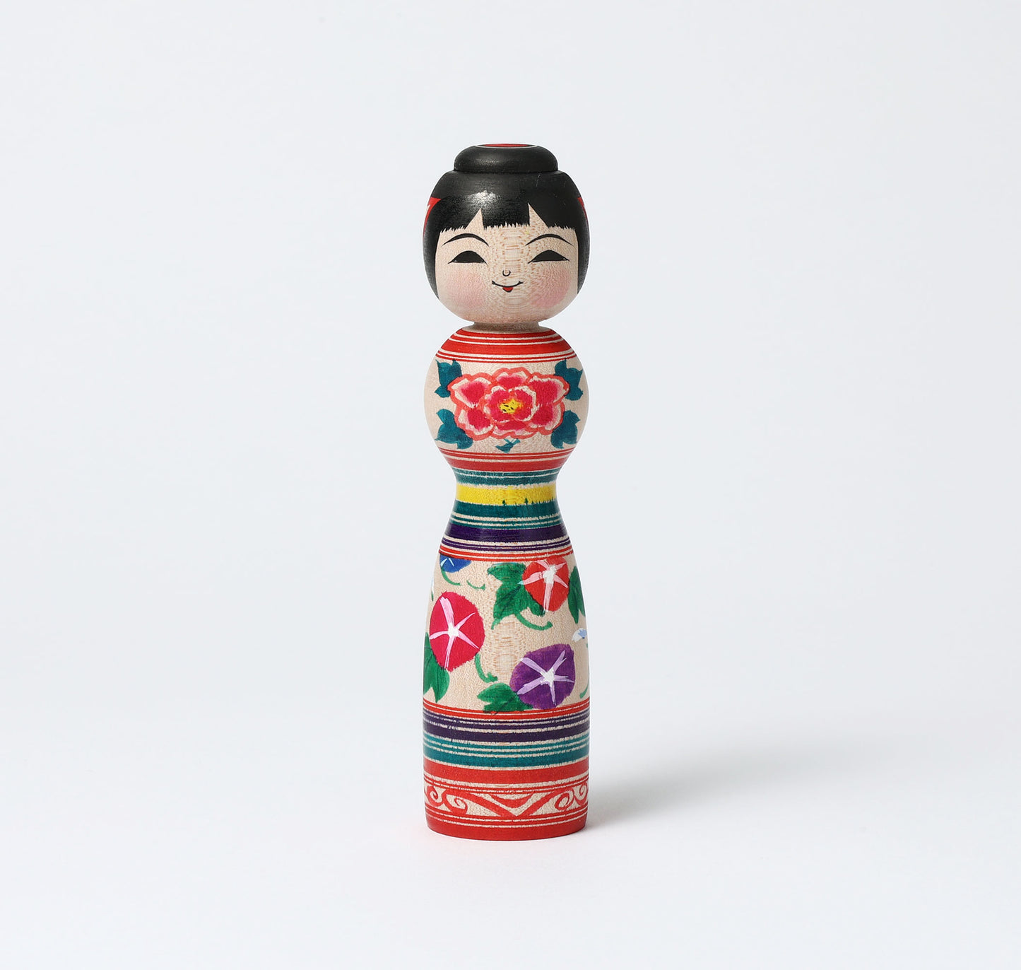 ABO, Masafumi 阿保正文工人 | Asagao-morning glory kokeshi doll 朝顔こけし | Tsugaru style 津軽系 | 15cm in height