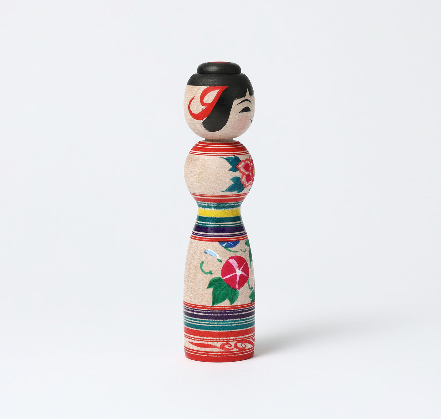 ABO, Masafumi 阿保正文工人 | Asagao-morning glory kokeshi doll 朝顔こけし | Tsugaru style 津軽系 | 15cm in height