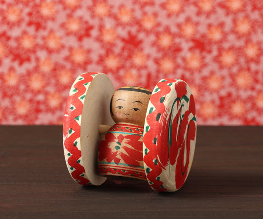 Fuku kuruma kokeshi doll | SHIDA, Kikuhiro 志田菊宏工人 | 福車こけし | Zaotakayu style 蔵王高湯系