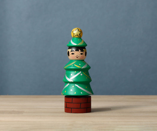 Christmas kokeshi doll 'Christmas tree'| ABO, Masafumi 阿保正文工人 | クリスマスツリーこけし | Tsugaru style 津軽系 | 12cm in height from Japan