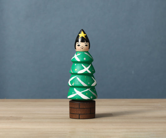 Christmas kokeshi doll 'Christmas tree'| ABO, Masafumi 阿保正文工人 | クリスマスツリーこけし | Tsugaru style 津軽系 | 12cm in height from Japan