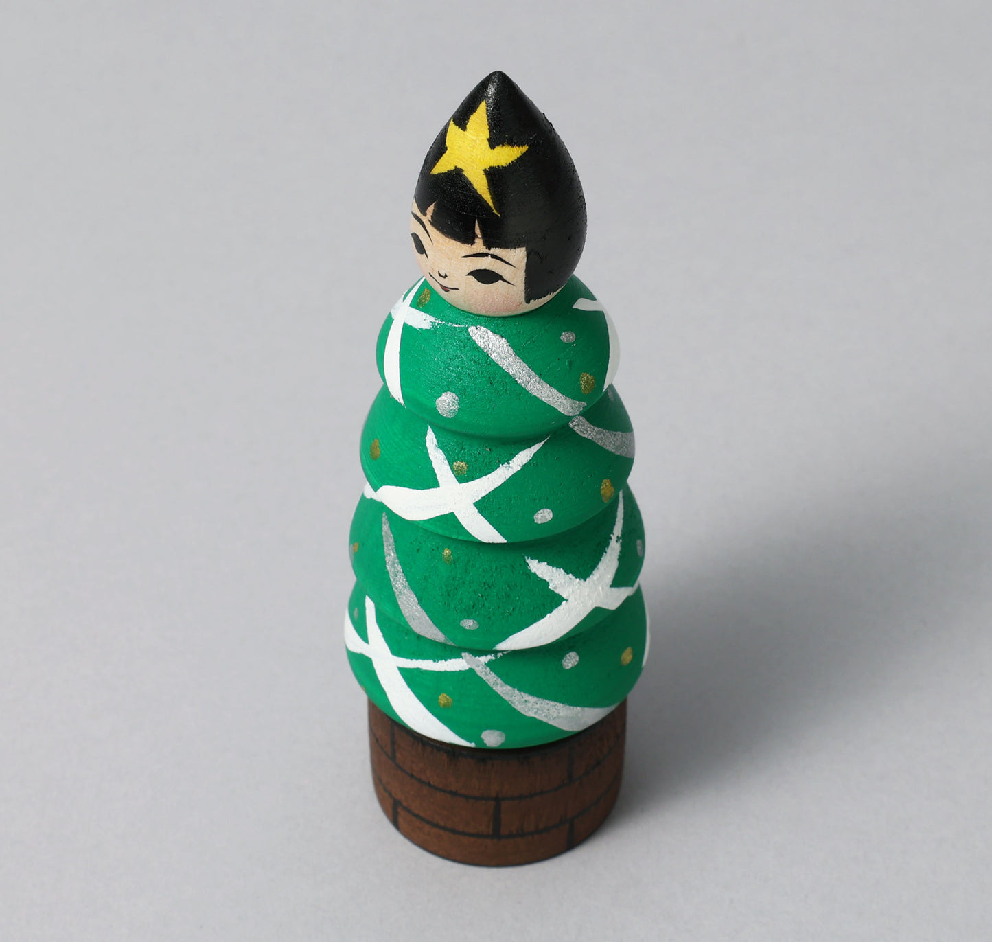 Christmas kokeshi doll 'Christmas tree'| ABO, Masafumi 阿保正文工人 | クリスマスツリーこけし | Tsugaru style 津軽系 | 12cm in height from Japan