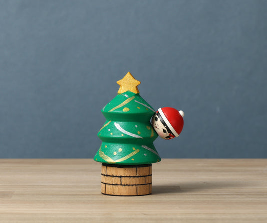 Christmas kokeshi doll 'Christmas tree'| ABO, Masafumi 阿保正文工人 | クリスマスツリーこけし | Tsugaru style 津軽系 | 9cm in height from Japan