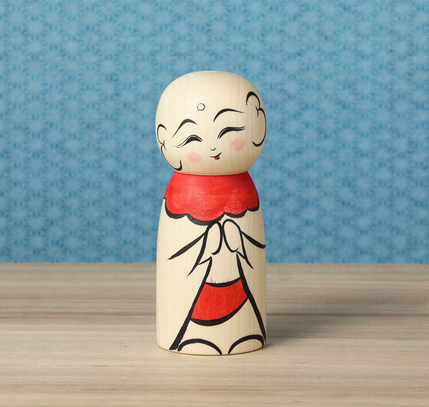 O-jizo-san kokeshi - 地蔵こけし  |  HIRAGA, Teruyuki 平賀輝幸工人 |  Sakunami style 作並系 | 12.5cm in height