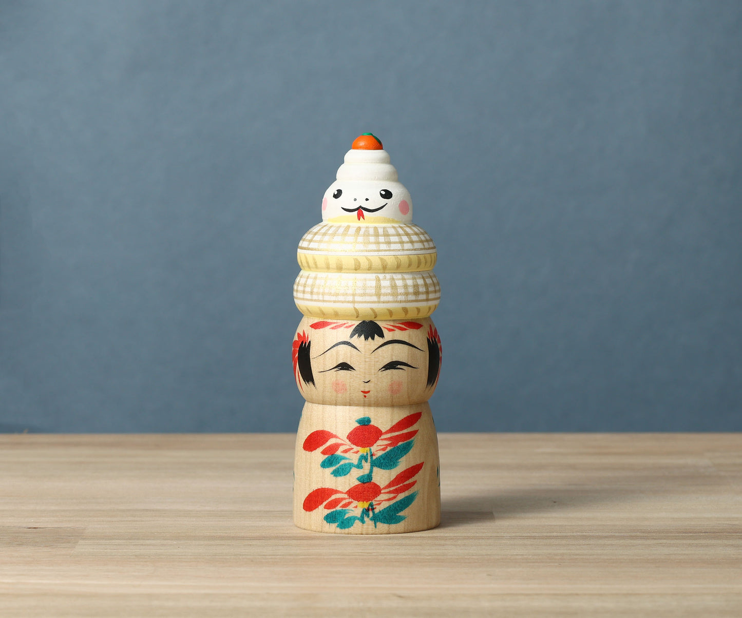 New Year kokeshi doll 'zodiac animal kagamimochi' | HIRAGA, Teruyuki 平賀輝幸 | 干支 鏡餅こけし | Sakunami style 作並系 | 12cm in height