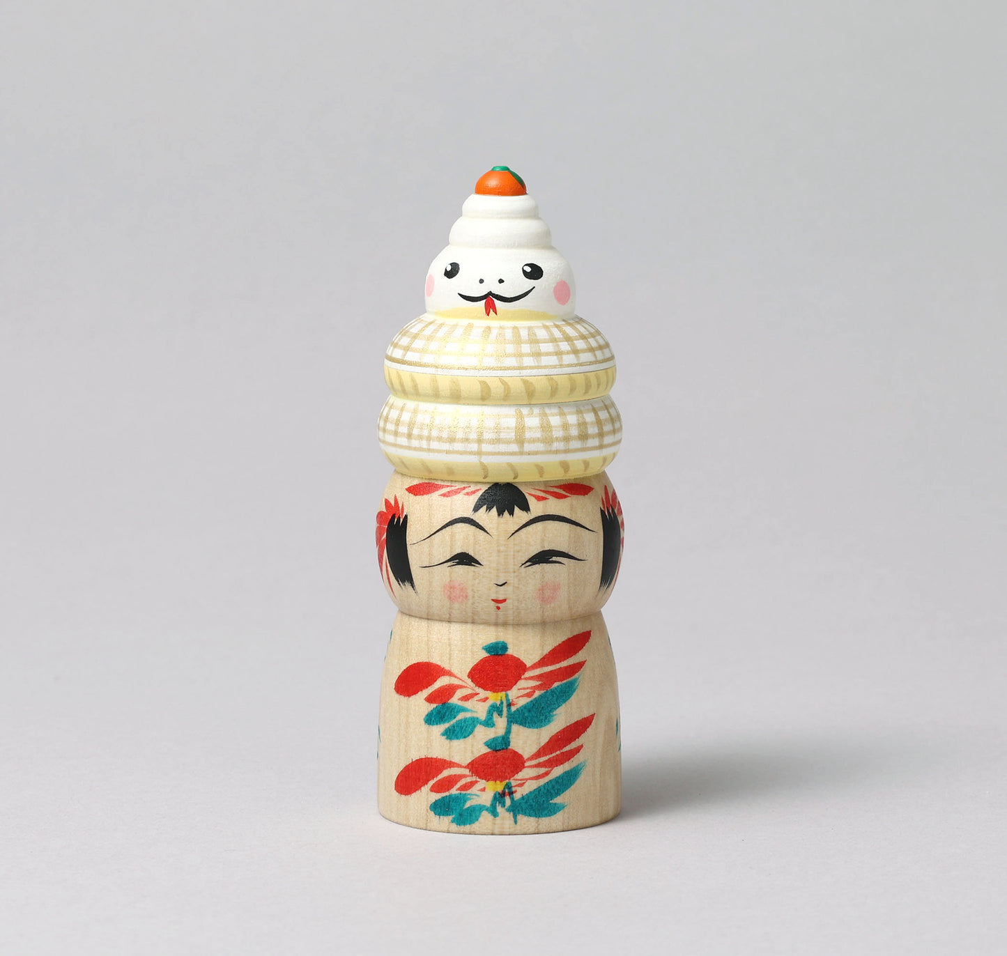 New Year kokeshi doll 'zodiac animal kagamimochi' | HIRAGA, Teruyuki 平賀輝幸 | 干支 鏡餅こけし | Sakunami style 作並系 | 12cm in height