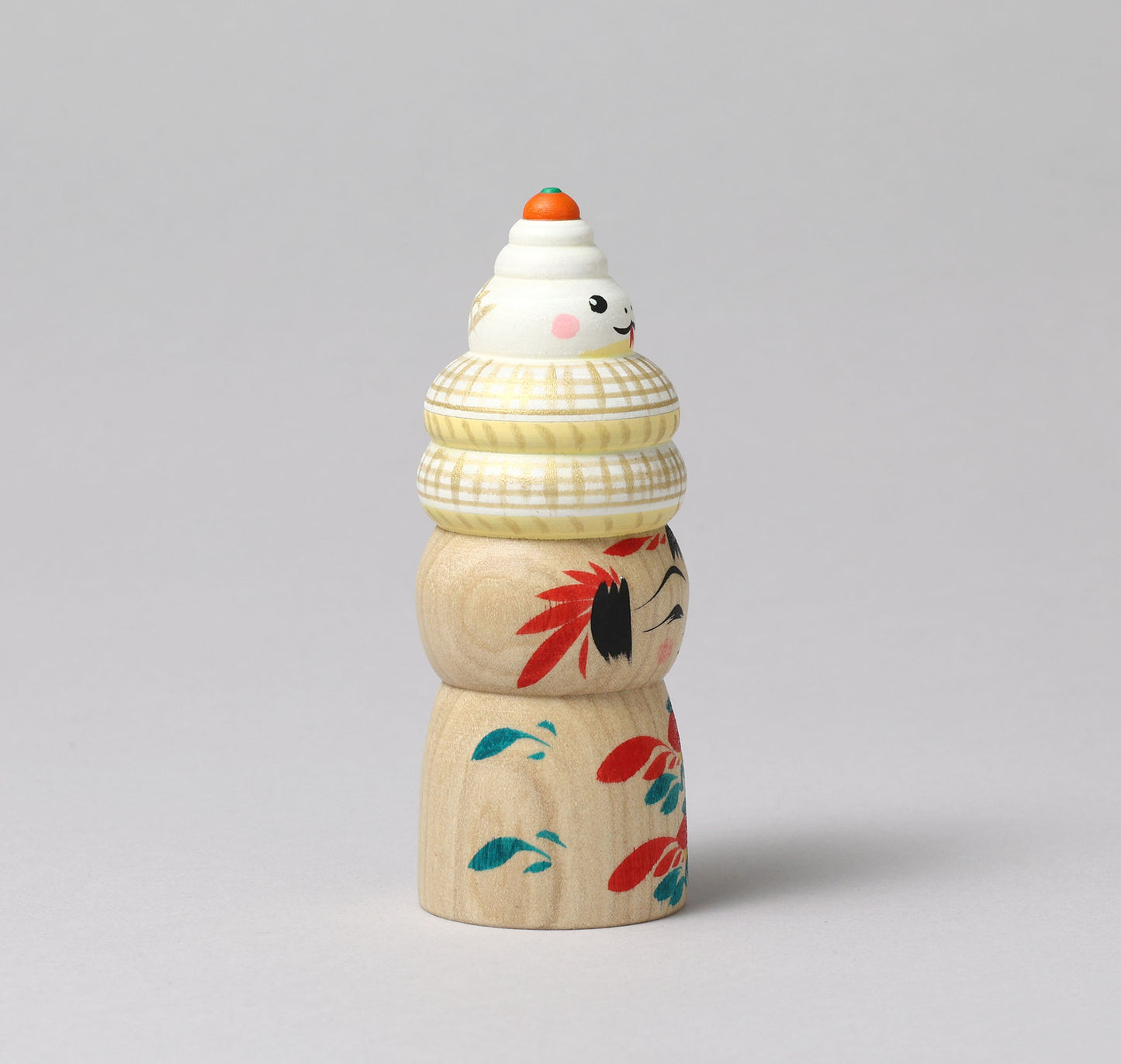 New Year kokeshi doll 'zodiac animal kagamimochi' | HIRAGA, Teruyuki 平賀輝幸 | 干支 鏡餅こけし | Sakunami style 作並系 | 12cm in height