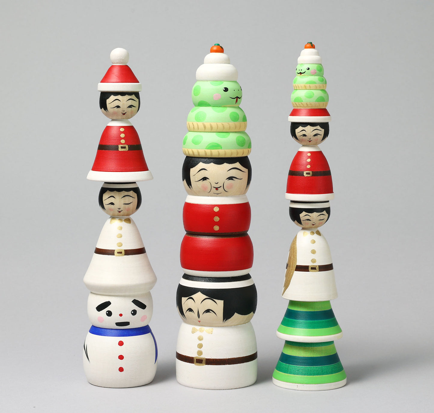 Christmas kokeshi doll 'Santa Claus and angel' | HIRAGA, Teruyuki 平賀輝幸 | サンタクロースと天使こけし | Sakunami style 作並系 | 24.5cm in height