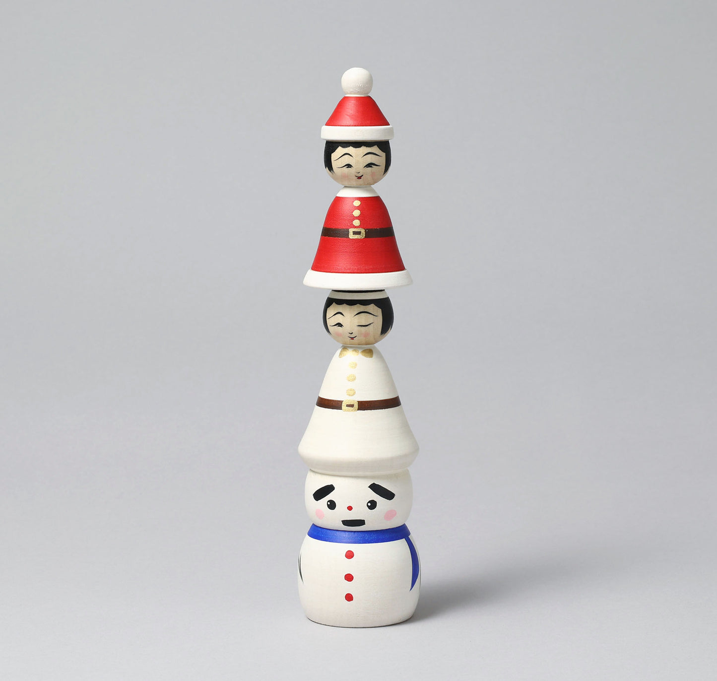 Christmas kokeshi doll 'Santa Claus and angel' | HIRAGA, Teruyuki 平賀輝幸 | サンタクロースと天使こけし | Sakunami style 作並系 | 24.5cm in height