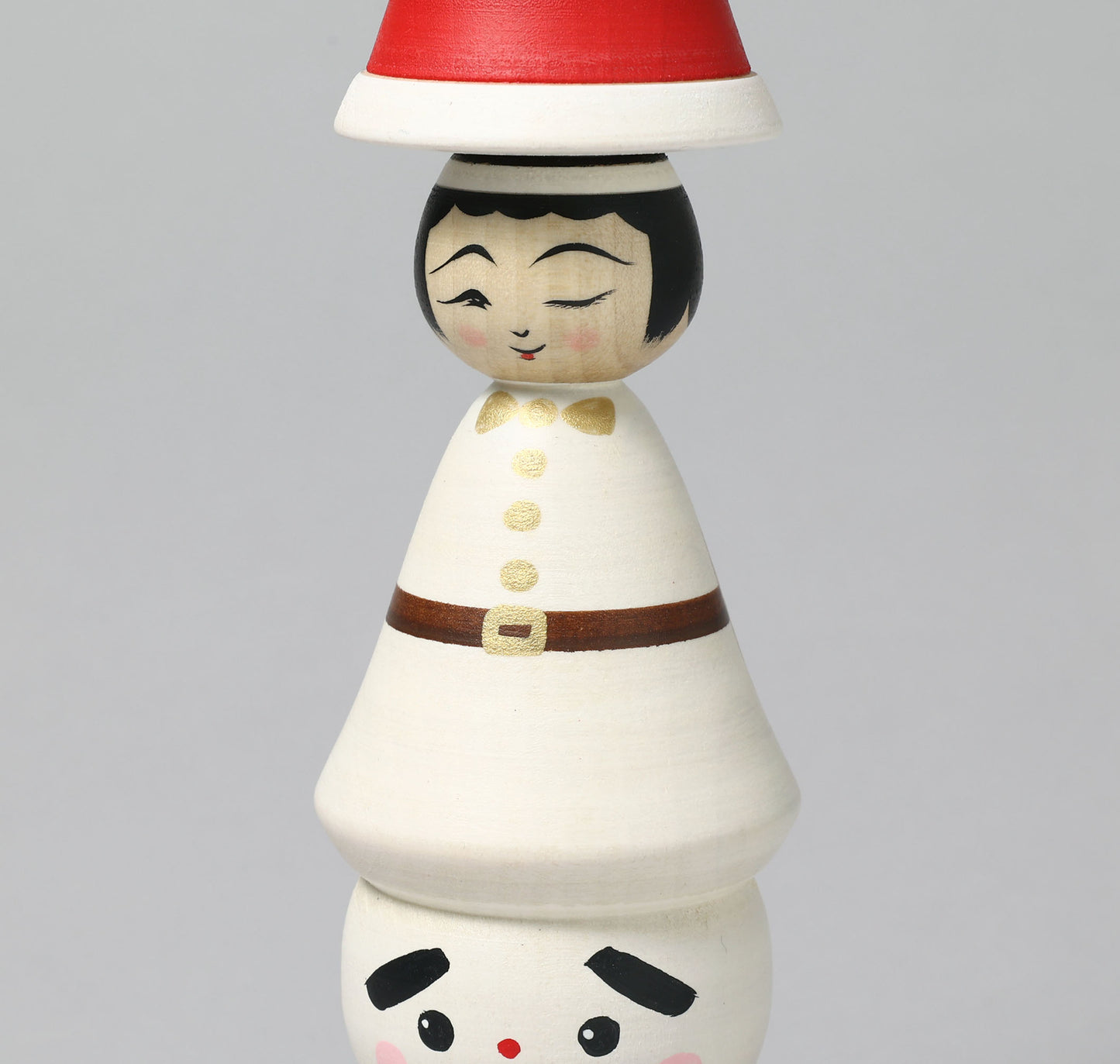 Christmas kokeshi doll 'Santa Claus and angel' | HIRAGA, Teruyuki 平賀輝幸 | サンタクロースと天使こけし | Sakunami style 作並系 | 24.5cm in height