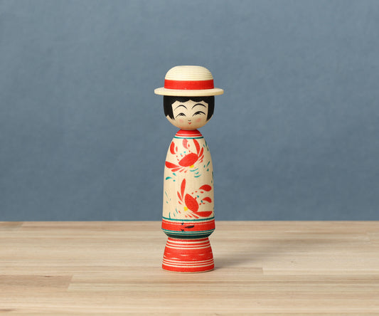 HIRAGA, Teruyuki 平賀輝幸工人 | Boushi-hat kokeshi doll 帽子こけし |  Sakunami style 作並系 | 13cm in height