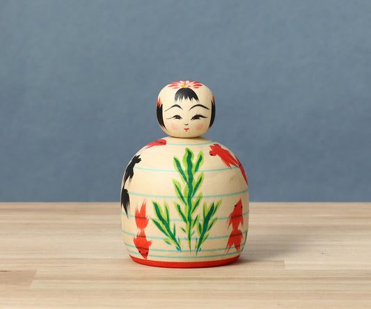 HIRAGA, Teruyuki 平賀輝幸工人 | Kingyo-goldfish ejiko kokeshi doll 金魚えじこ |  Sakunami style 作並系 | 10cm in height