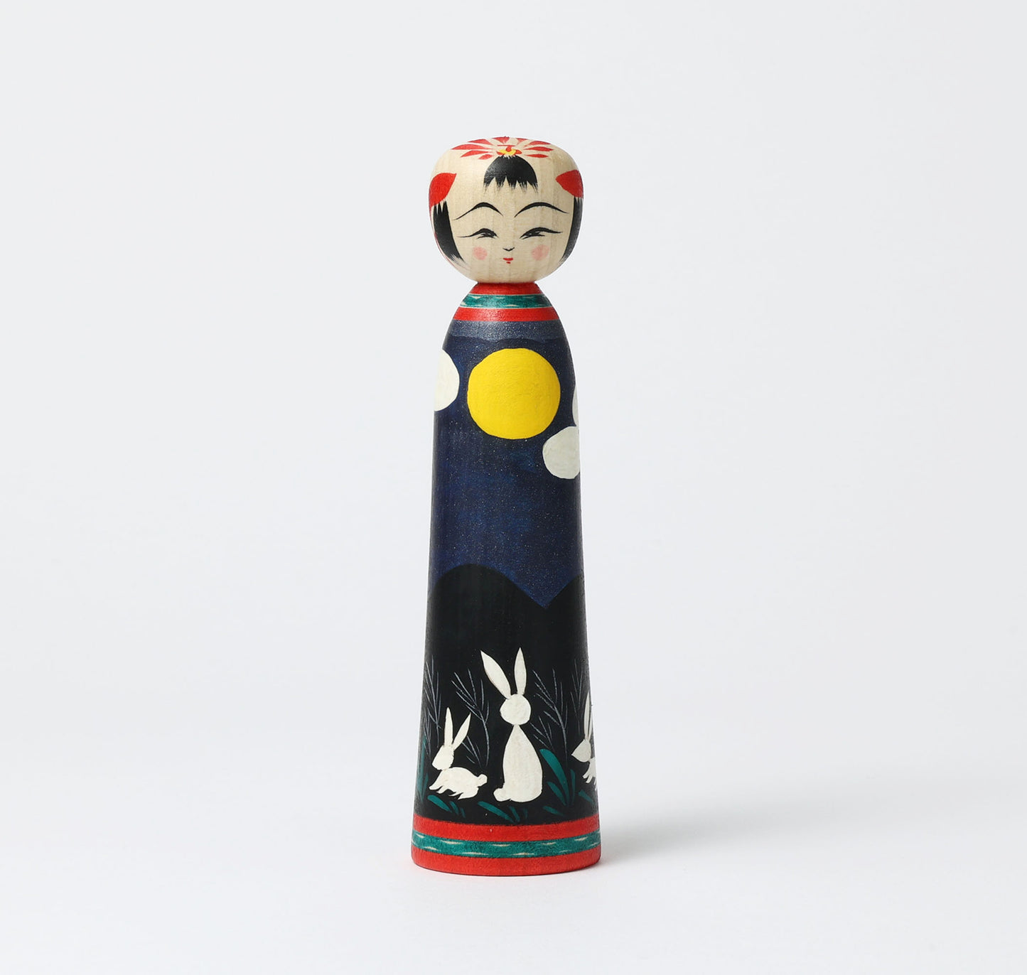 HIRAGA, Teruyuki 平賀輝幸工人 | Otsukimi-harvest moon kokeshi doll お月見こけし |  Sakunami style 作並系 | 18cm in height