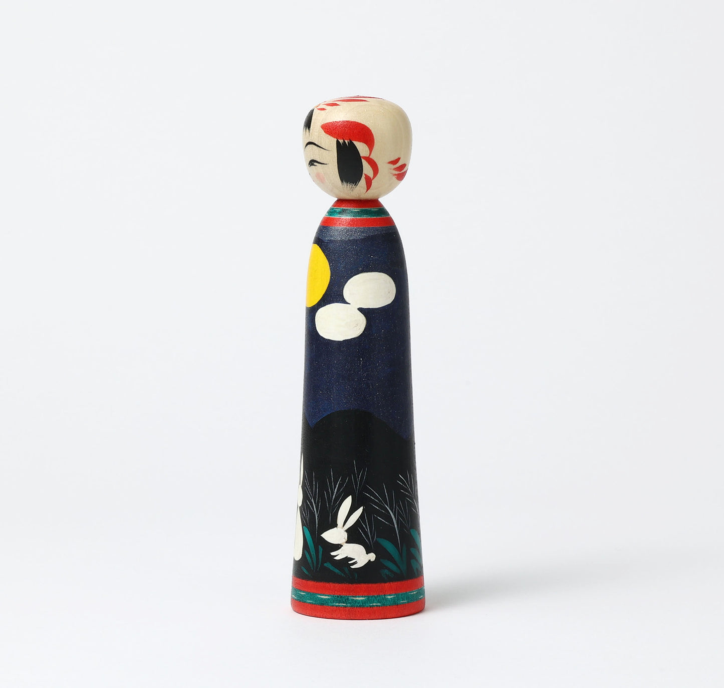 HIRAGA, Teruyuki 平賀輝幸工人 | Otsukimi-harvest moon kokeshi doll お月見こけし |  Sakunami style 作並系 | 18cm in height
