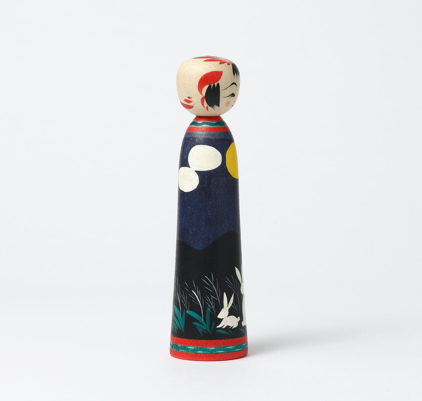 HIRAGA, Teruyuki 平賀輝幸工人 | Otsukimi-harvest moon kokeshi doll お月見こけし |  Sakunami style 作並系 | 18cm in height