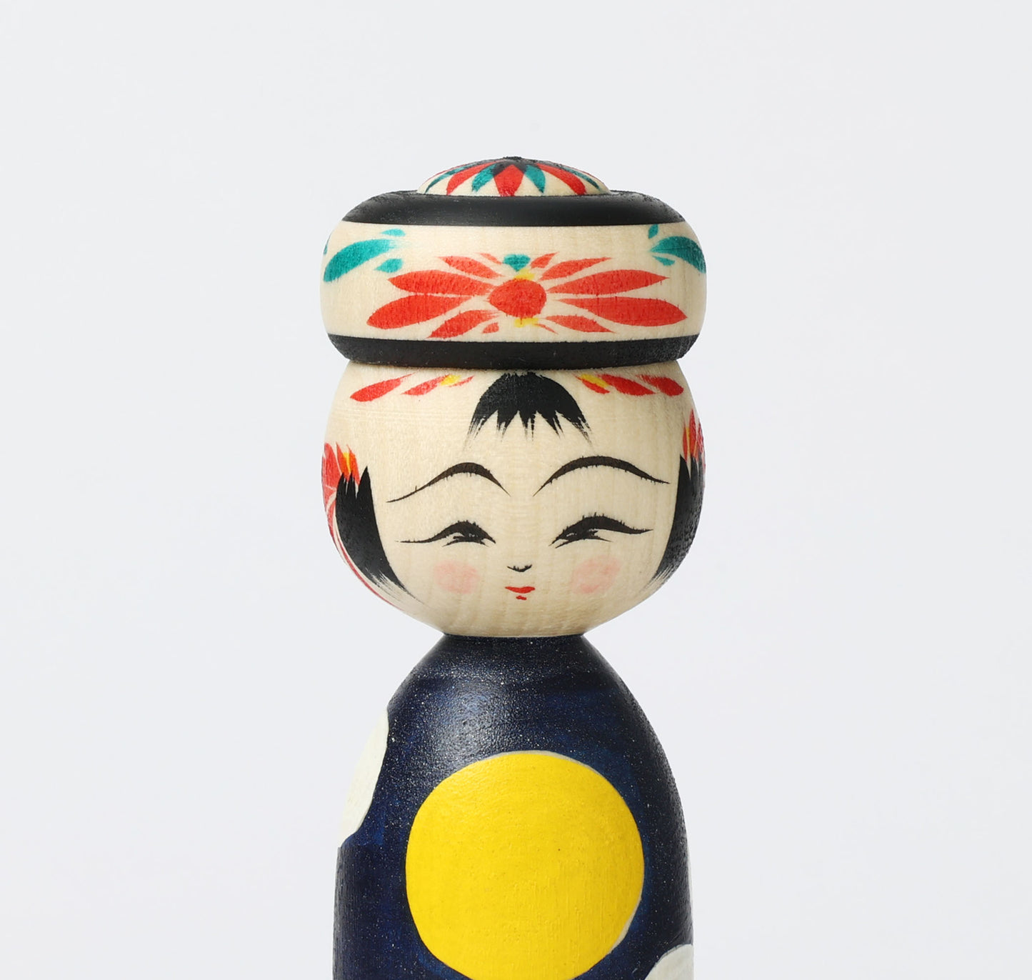 HIRAGA, Teruyuki 平賀輝幸工人 | Otsukimi-harvest moon kokeshi doll お月見こけし |  Sakunami style 作並系 | 16.5cm in height