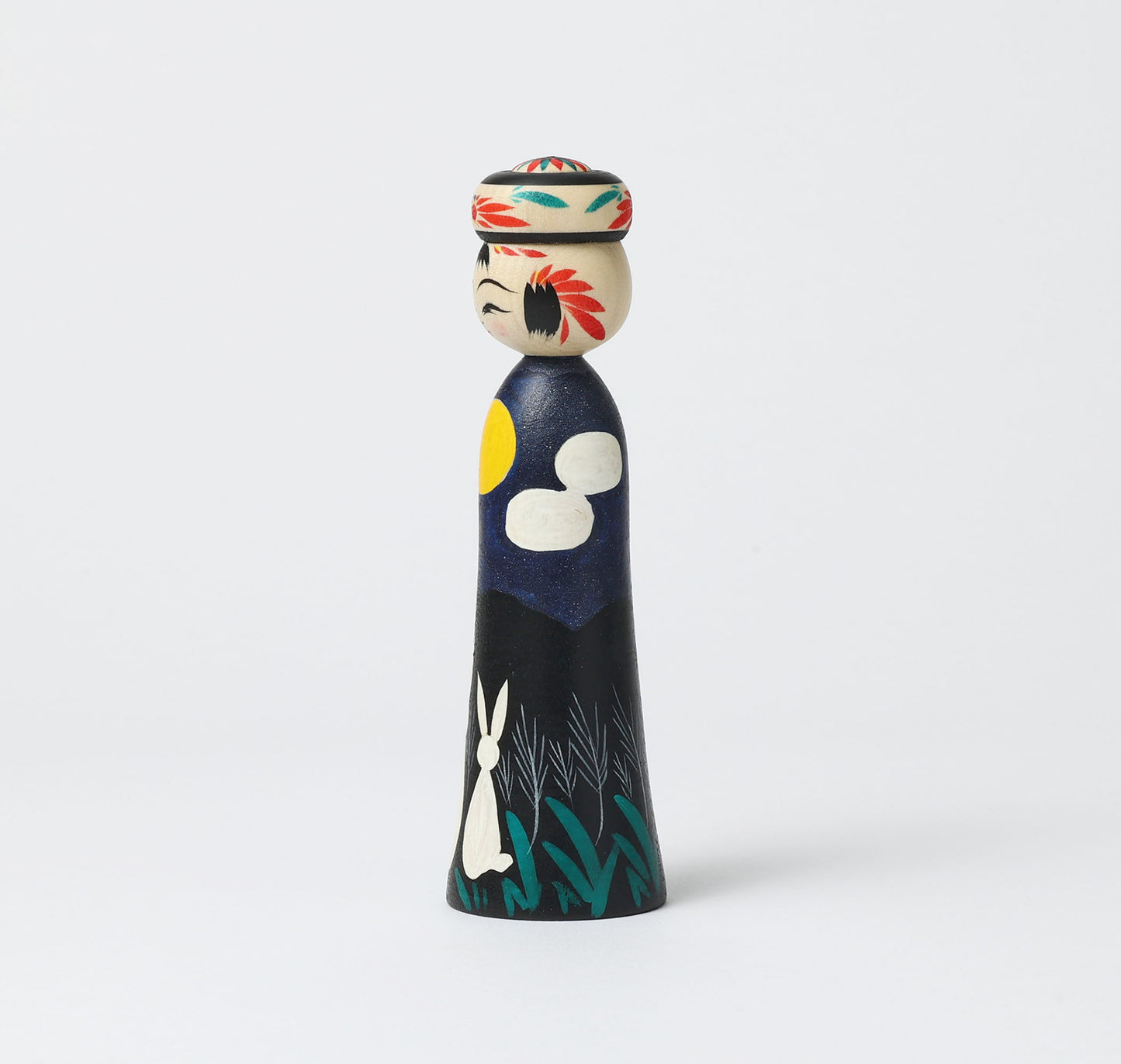 HIRAGA, Teruyuki 平賀輝幸工人 | Otsukimi-harvest moon kokeshi doll お月見こけし |  Sakunami style 作並系 | 16.5cm in height