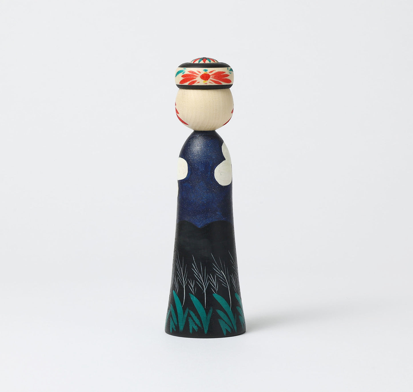 HIRAGA, Teruyuki 平賀輝幸工人 | Otsukimi-harvest moon kokeshi doll お月見こけし |  Sakunami style 作並系 | 16.5cm in height