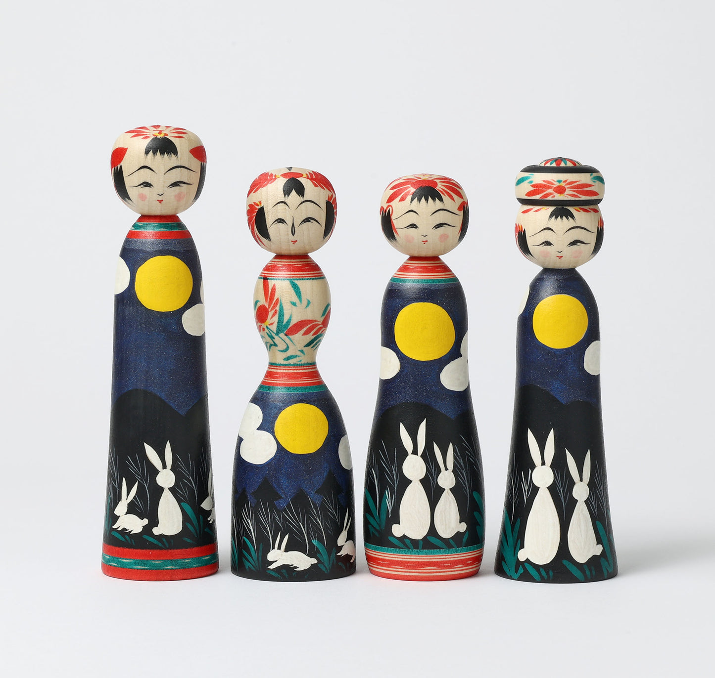 HIRAGA, Teruyuki 平賀輝幸工人 | Otsukimi-harvest moon kokeshi doll お月見こけし |  Sakunami style 作並系 | 16cm in height
