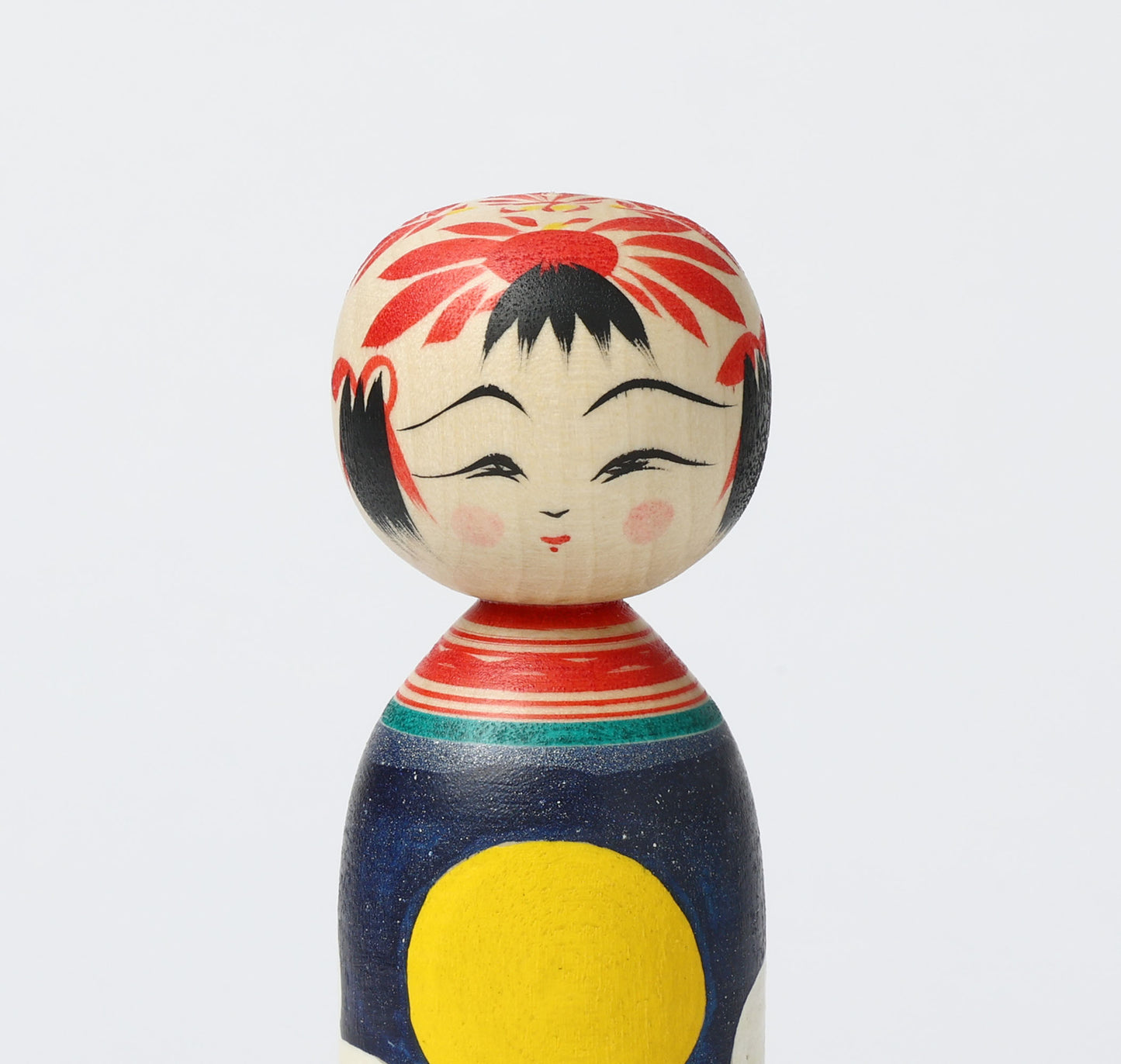 HIRAGA, Teruyuki 平賀輝幸工人 | Otsukimi-harvest moon kokeshi doll お月見こけし |  Sakunami style 作並系 | 16cm in height