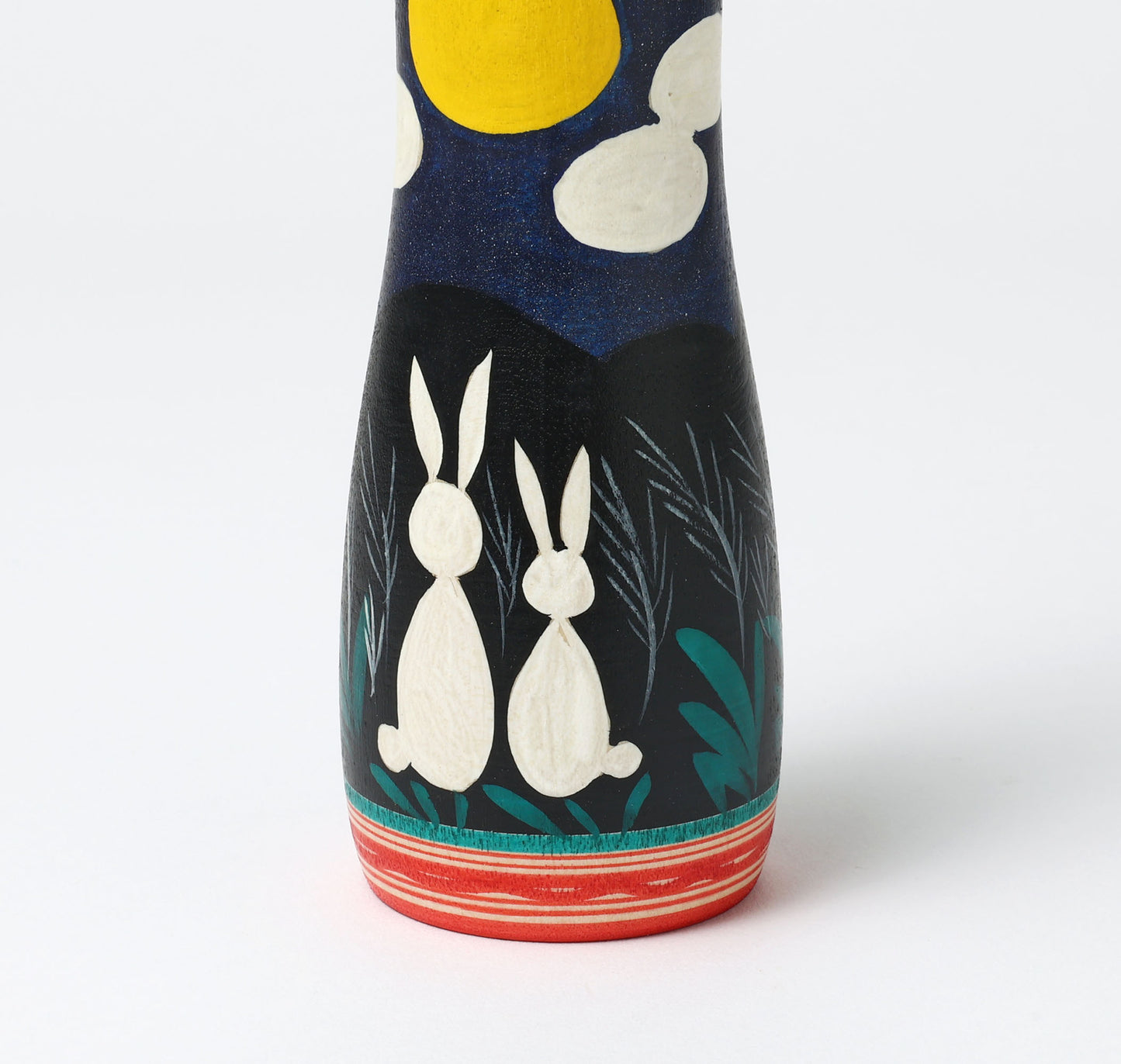 HIRAGA, Teruyuki 平賀輝幸工人 | Otsukimi-harvest moon kokeshi doll お月見こけし |  Sakunami style 作並系 | 16cm in height