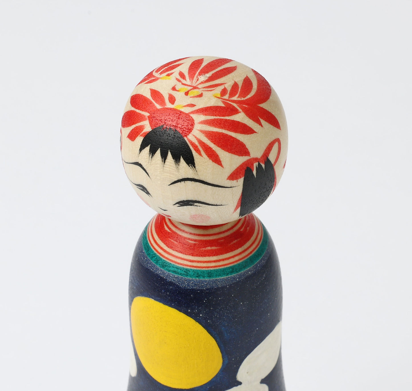 HIRAGA, Teruyuki 平賀輝幸工人 | Otsukimi-harvest moon kokeshi doll お月見こけし |  Sakunami style 作並系 | 16cm in height