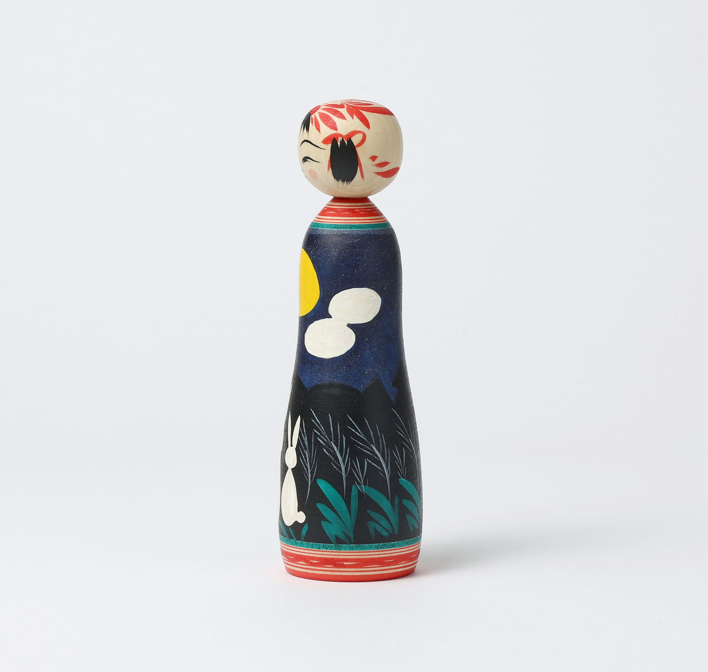 HIRAGA, Teruyuki 平賀輝幸工人 | Otsukimi-harvest moon kokeshi doll お月見こけし |  Sakunami style 作並系 | 16cm in height