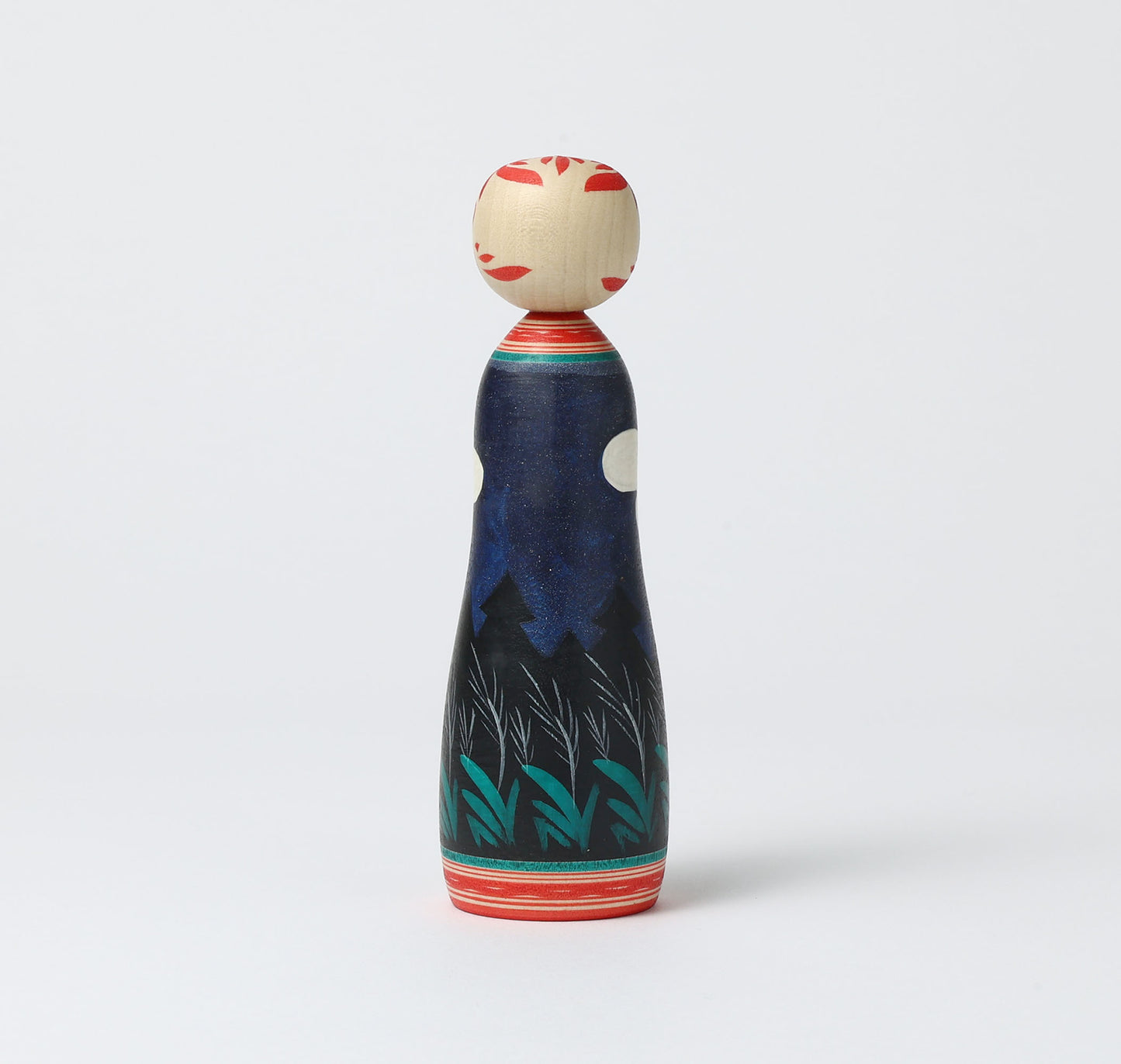 HIRAGA, Teruyuki 平賀輝幸工人 | Otsukimi-harvest moon kokeshi doll お月見こけし |  Sakunami style 作並系 | 16cm in height