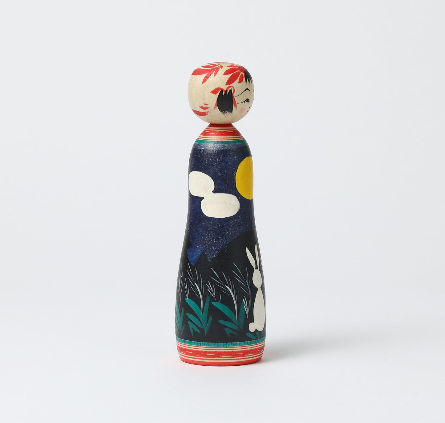 HIRAGA, Teruyuki 平賀輝幸工人 | Otsukimi-harvest moon kokeshi doll お月見こけし |  Sakunami style 作並系 | 16cm in height