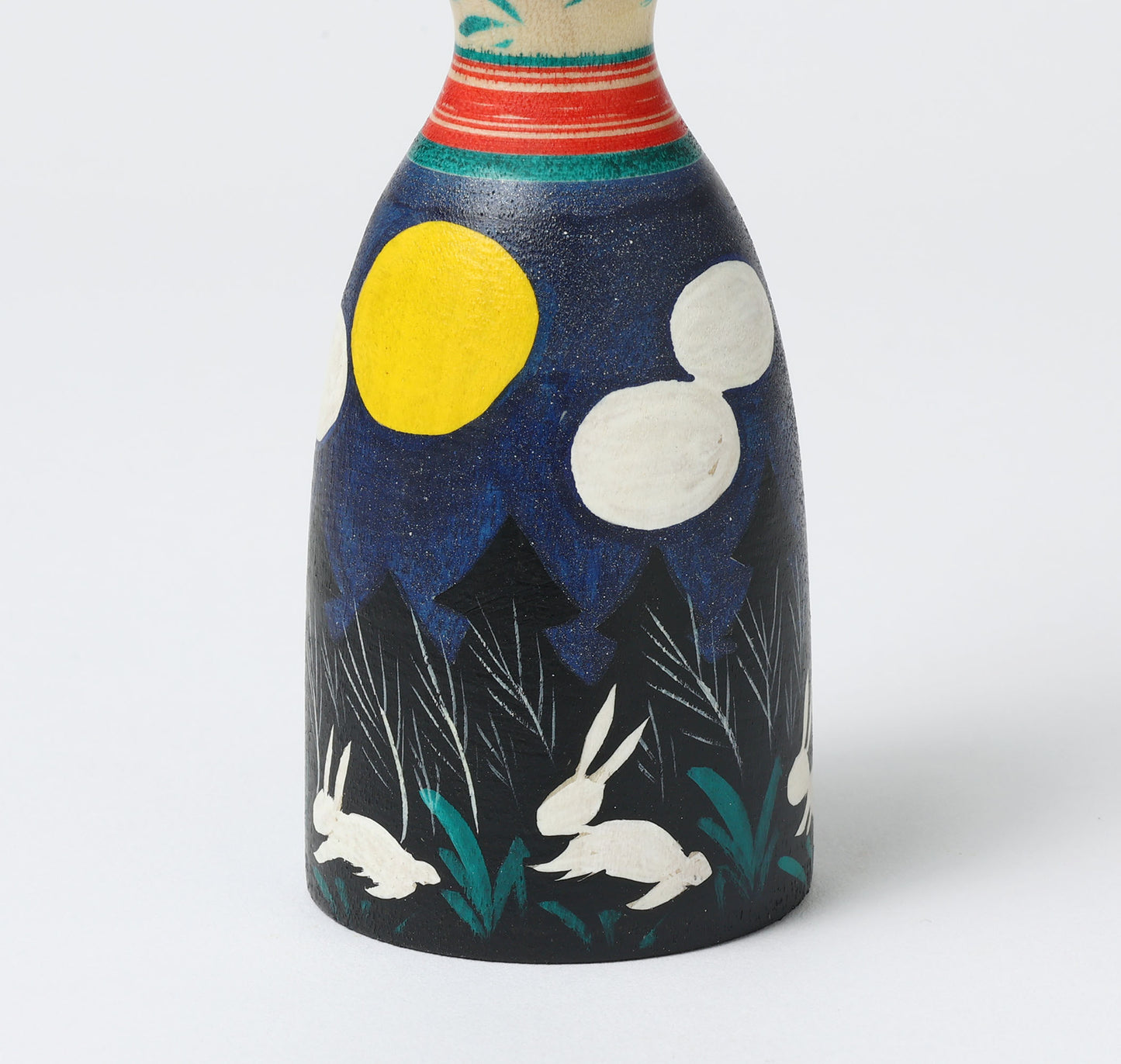HIRAGA, Teruyuki 平賀輝幸工人 | Otsukimi-harvest moon kokeshi doll お月見こけし |  Sakunami style 作並系 | 16cm in height
