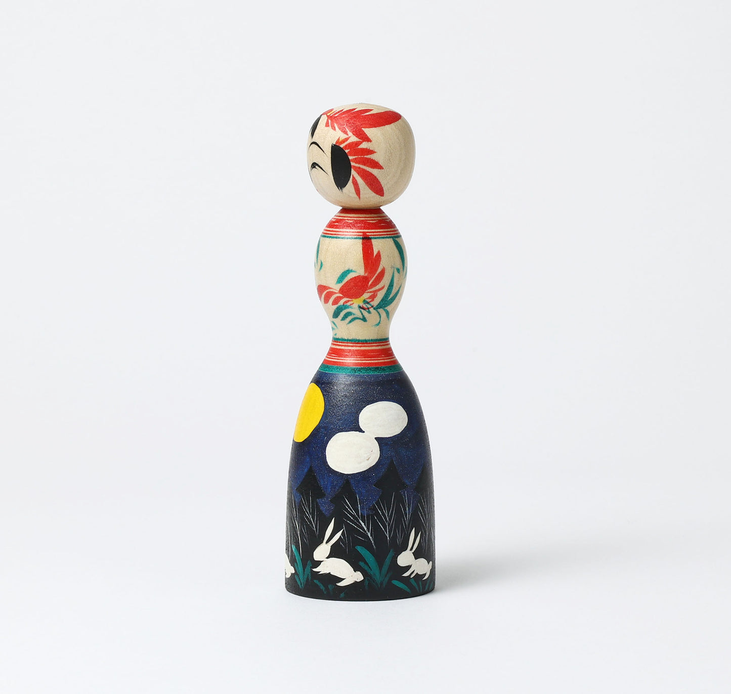 HIRAGA, Teruyuki 平賀輝幸工人 | Otsukimi-harvest moon kokeshi doll お月見こけし |  Sakunami style 作並系 | 16cm in height