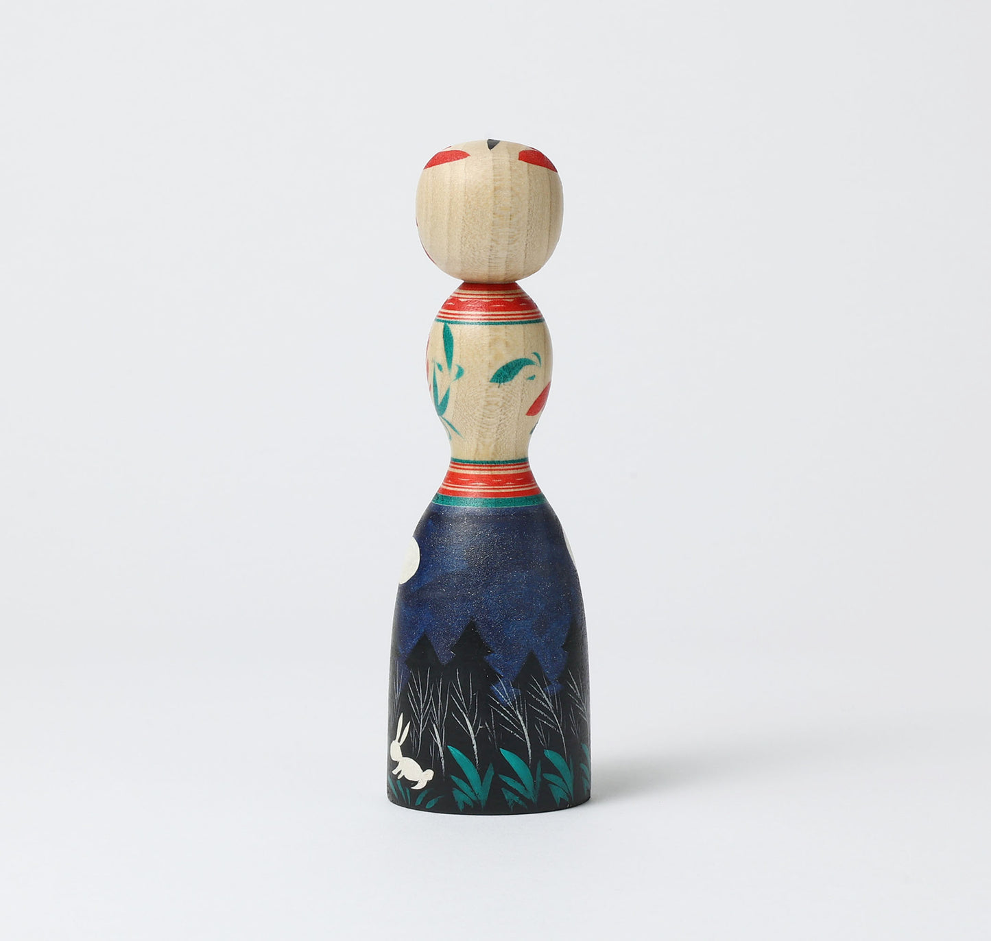 HIRAGA, Teruyuki 平賀輝幸工人 | Otsukimi-harvest moon kokeshi doll お月見こけし |  Sakunami style 作並系 | 16cm in height