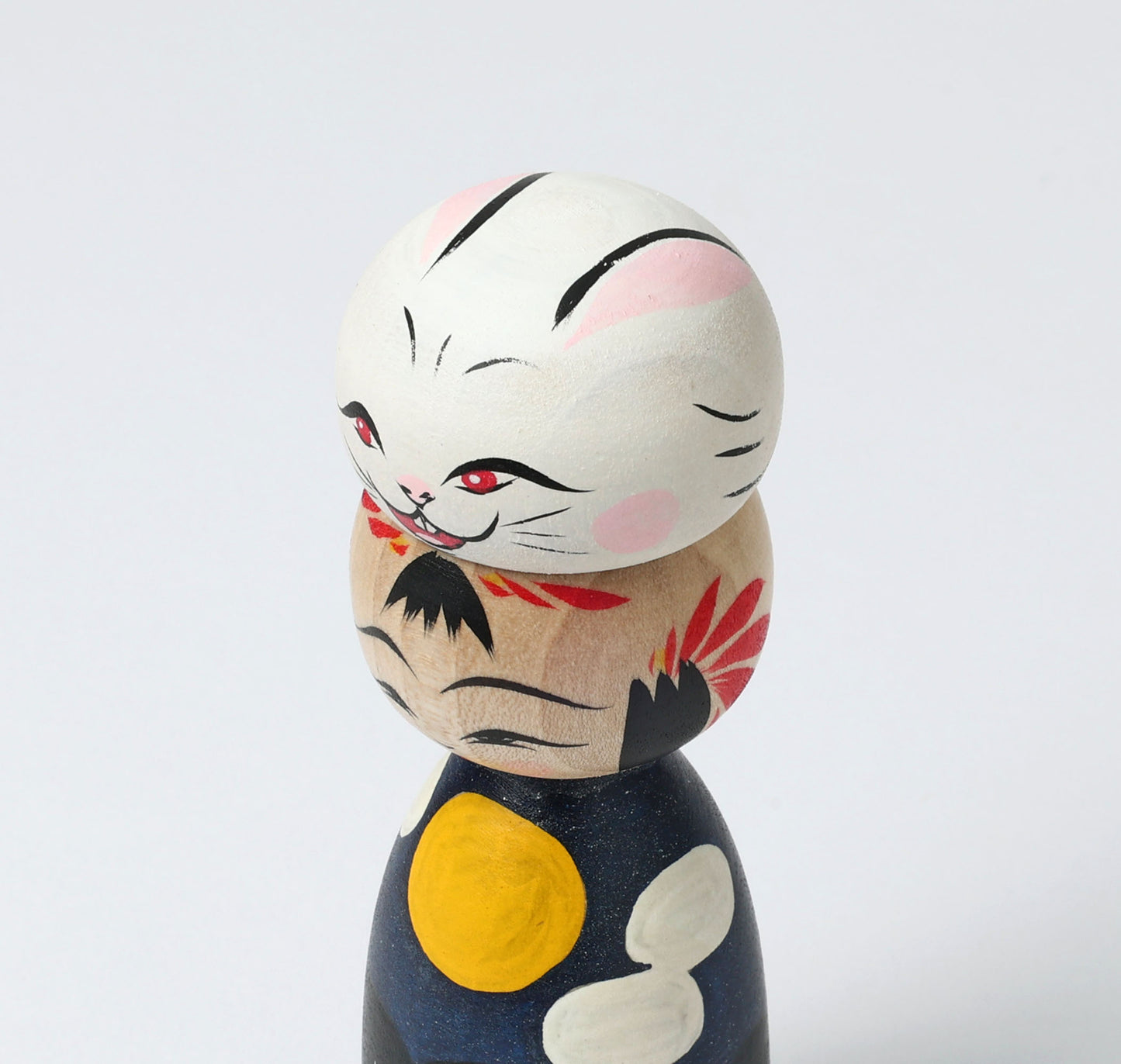 HIRAGA, Teruyuki 平賀輝幸工人 | Otsukimi usagi-harvest moon and rabbit kokeshi doll お月見うさぎこけし |  Sakunami style 作並系 | 14cm in height