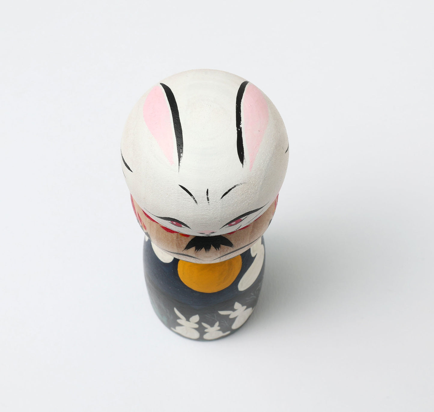 HIRAGA, Teruyuki 平賀輝幸工人 | Otsukimi usagi-harvest moon and rabbit kokeshi doll お月見うさぎこけし |  Sakunami style 作並系 | 14cm in height