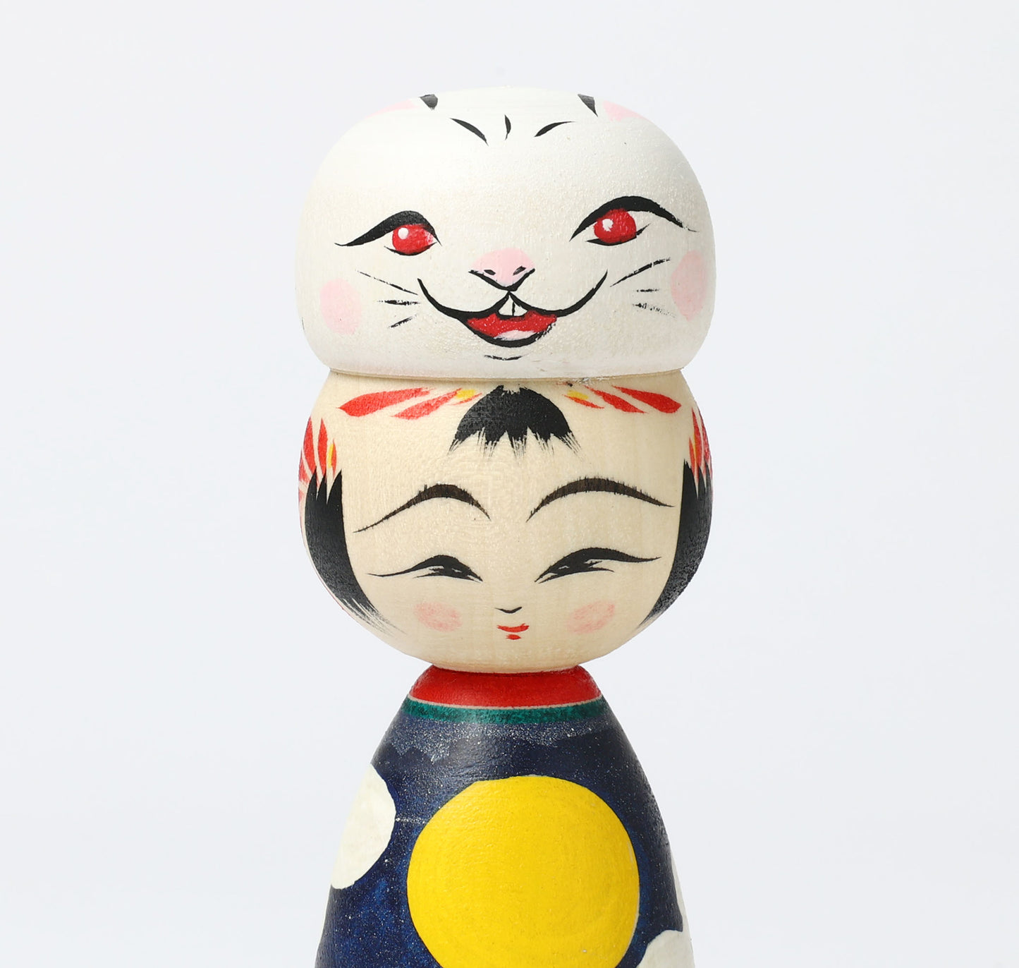 HIRAGA, Teruyuki 平賀輝幸工人 | Otsukimi usagi-harvest moon and rabbit kokeshi doll お月見うさぎこけし |  Sakunami style 作並系 | 13cm in height
