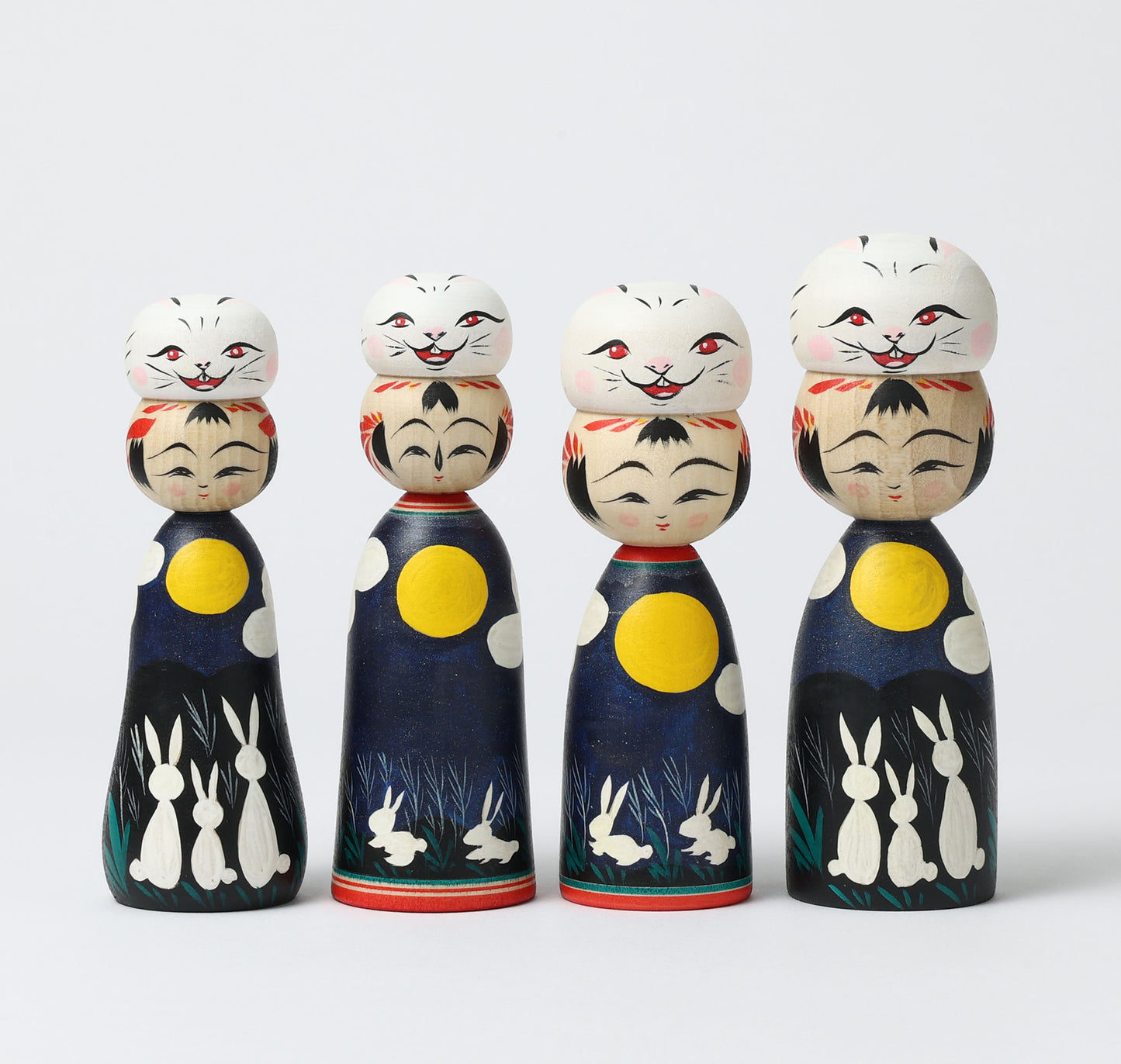 HIRAGA, Teruyuki 平賀輝幸工人 | Otsukimi usagi-harvest moon and rabbit kokeshi doll お月見うさぎこけし |  Sakunami style 作並系 | 13cm in height