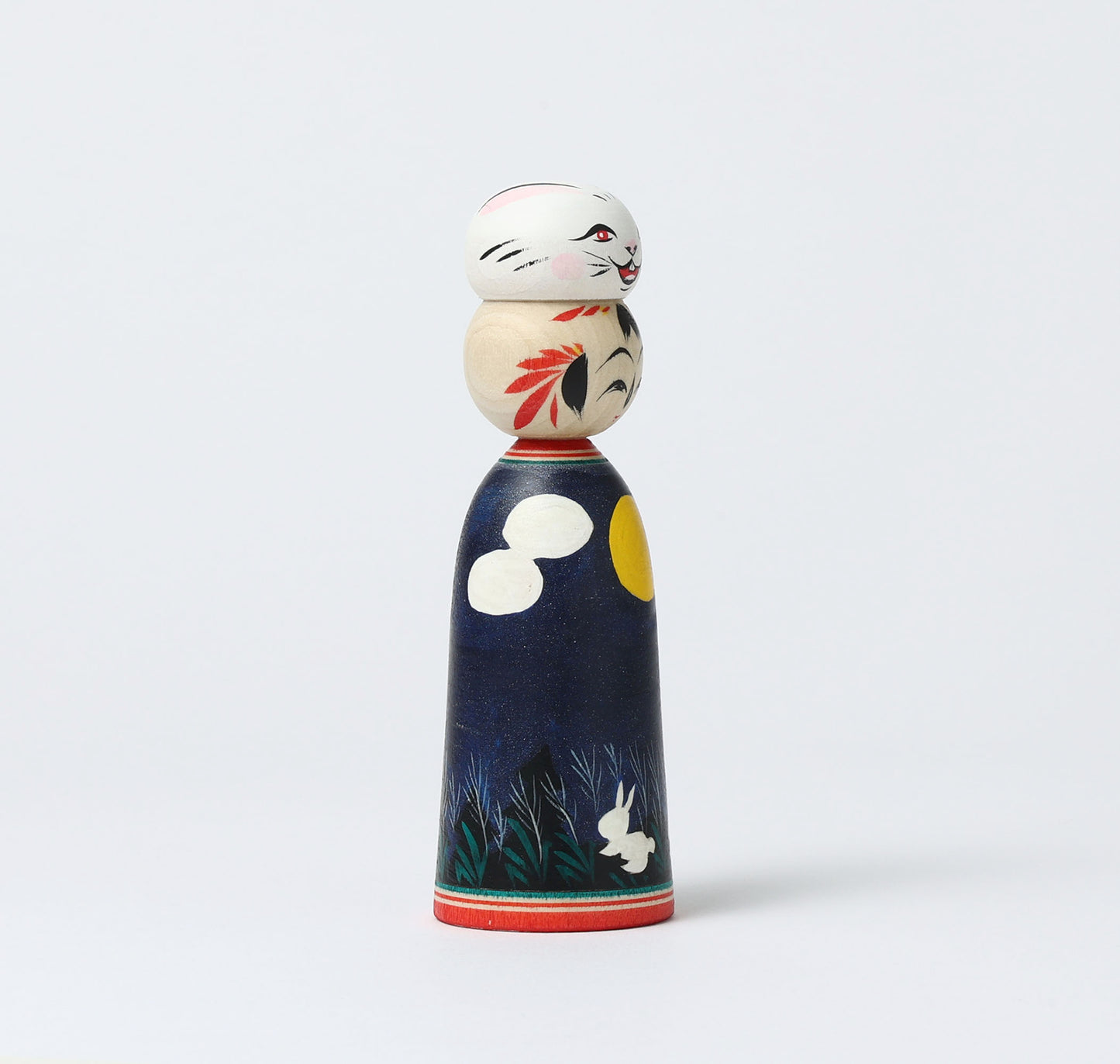 HIRAGA, Teruyuki 平賀輝幸工人 | Otsukimi usagi-harvest moon and rabbit kokeshi doll お月見うさぎこけし |  Sakunami style 作並系 | 13cm in height