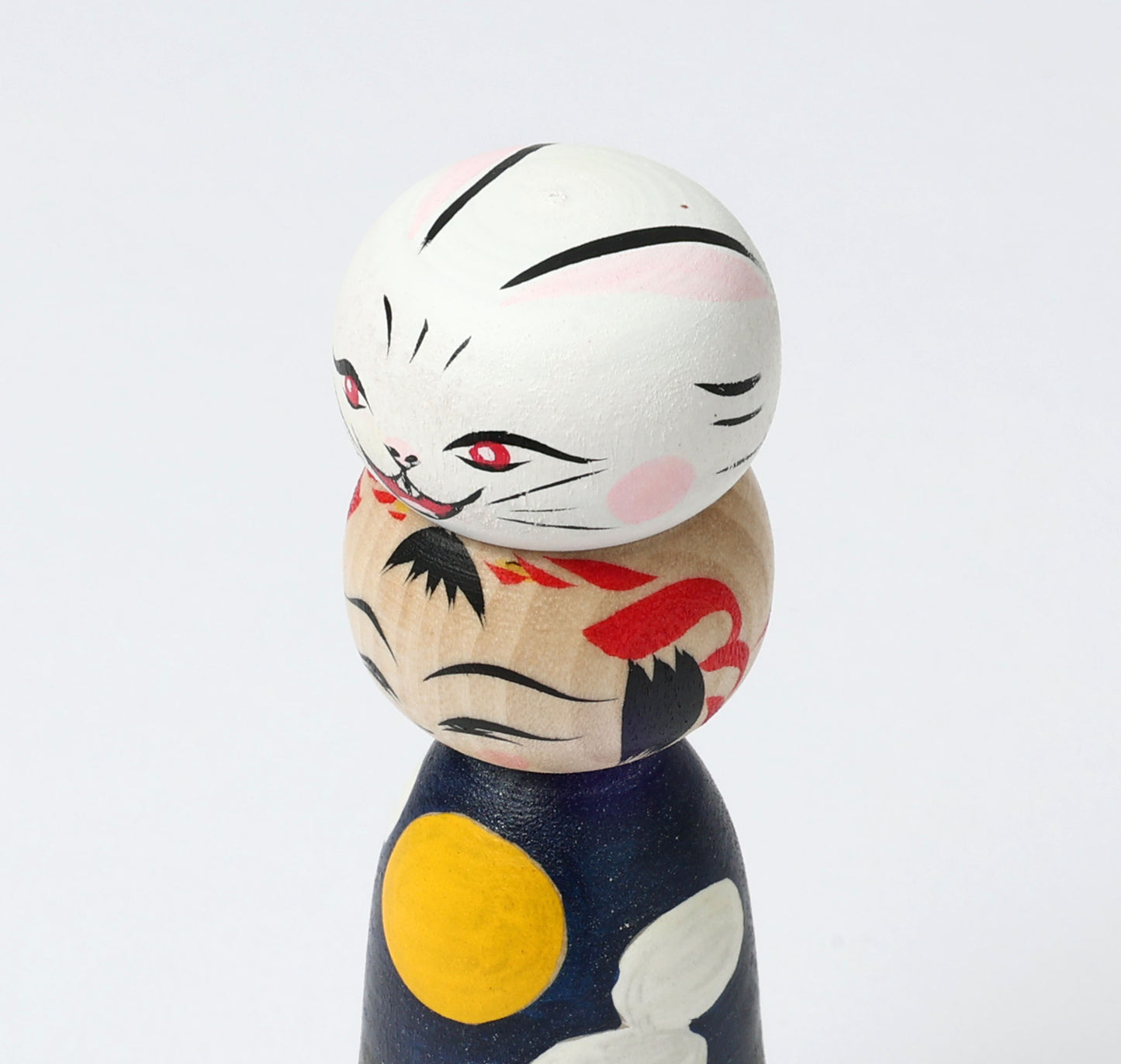 HIRAGA, Teruyuki 平賀輝幸工人 | Otsukimi usagi-harvest moon and rabbit kokeshi doll お月見うさぎこけし |  Sakunami style 作並系 | 13cm in height