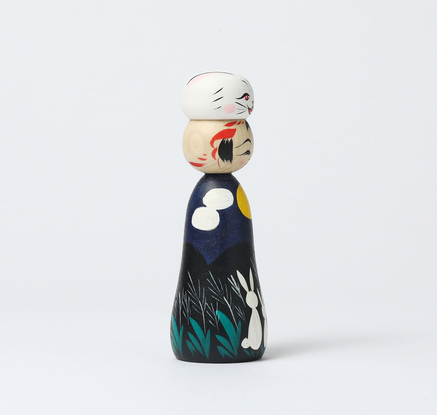 HIRAGA, Teruyuki 平賀輝幸工人 | Otsukimi usagi-harvest moon and rabbit kokeshi doll お月見うさぎこけし |  Sakunami style 作並系 | 13cm in height