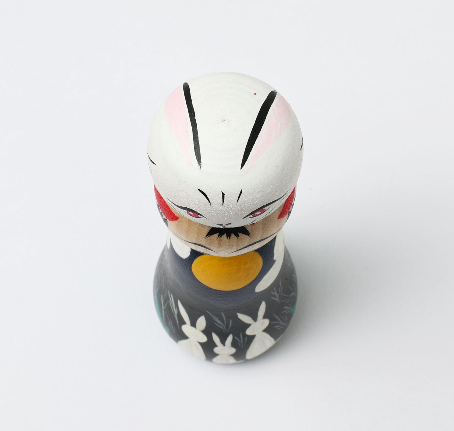 HIRAGA, Teruyuki 平賀輝幸工人 | Otsukimi usagi-harvest moon and rabbit kokeshi doll お月見うさぎこけし |  Sakunami style 作並系 | 13cm in height