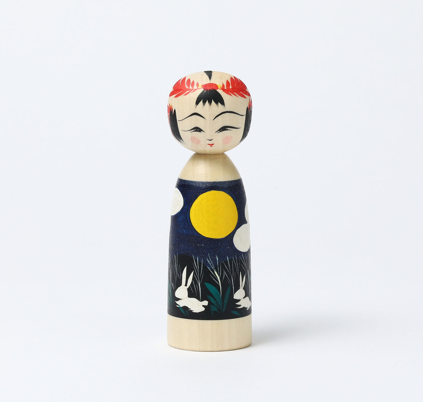 HIRAGA, Teruyuki 平賀輝幸工人 | Otsukimi-harvest moon kokeshi doll お月見こけし |  Sakunami style 作並系 | 11.5cm in height