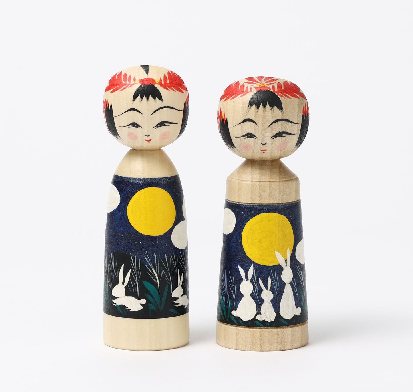 HIRAGA, Teruyuki 平賀輝幸工人 | Otsukimi-harvest moon kokeshi doll お月見こけし |  Sakunami style 作並系 | 11.5cm in height