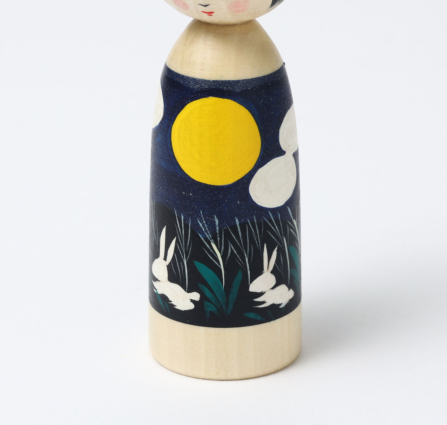 HIRAGA, Teruyuki 平賀輝幸工人 | Otsukimi-harvest moon kokeshi doll お月見こけし |  Sakunami style 作並系 | 11.5cm in height