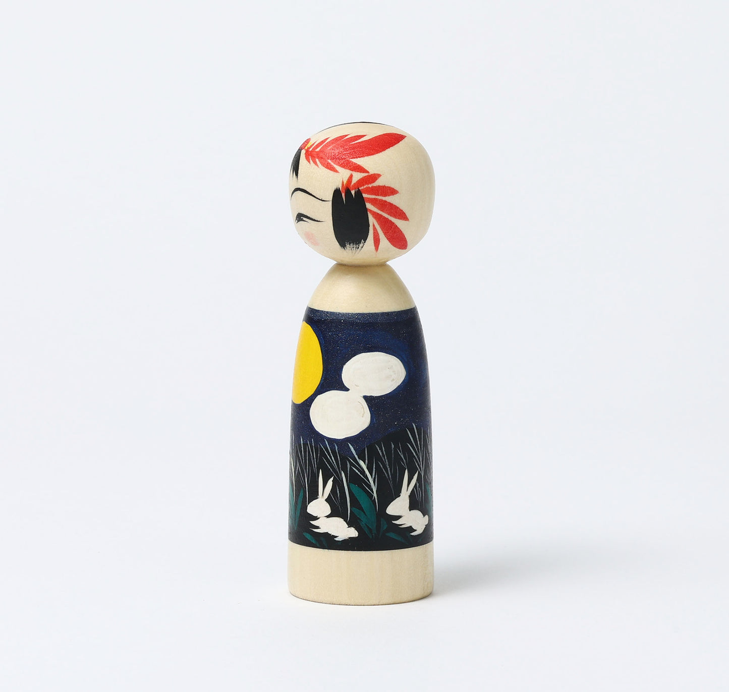 HIRAGA, Teruyuki 平賀輝幸工人 | Otsukimi-harvest moon kokeshi doll お月見こけし |  Sakunami style 作並系 | 11.5cm in height