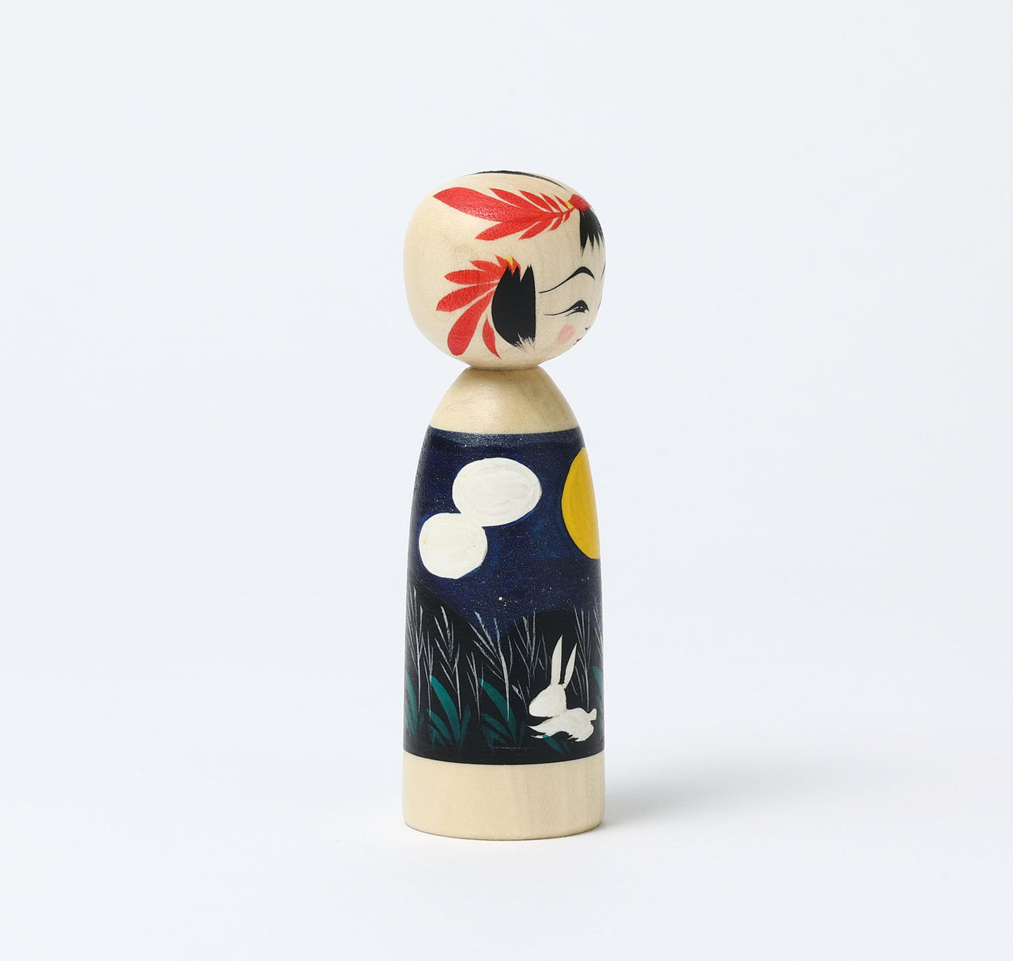 HIRAGA, Teruyuki 平賀輝幸工人 | Otsukimi-harvest moon kokeshi doll お月見こけし |  Sakunami style 作並系 | 11.5cm in height