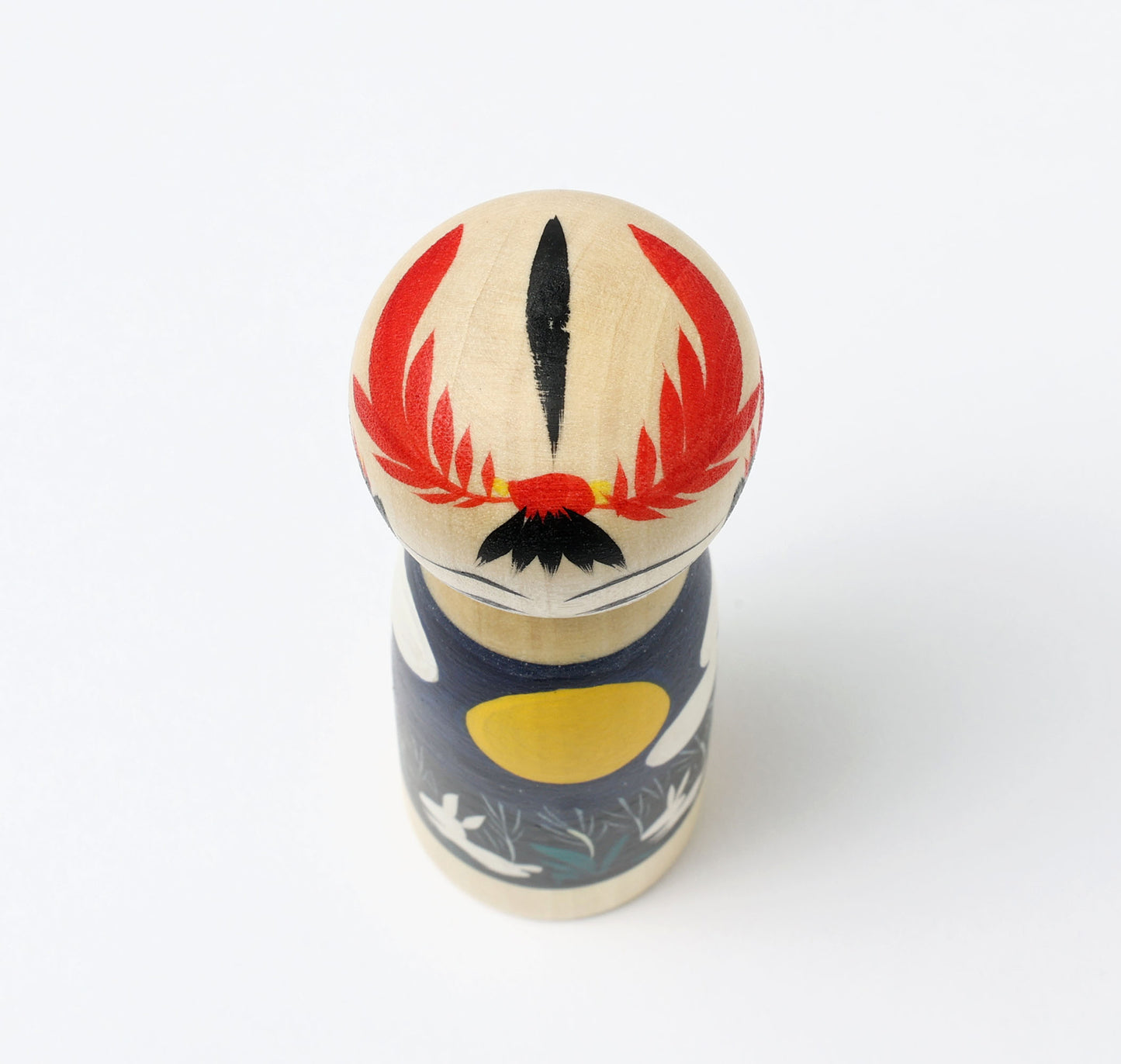 HIRAGA, Teruyuki 平賀輝幸工人 | Otsukimi-harvest moon kokeshi doll お月見こけし |  Sakunami style 作並系 | 11.5cm in height
